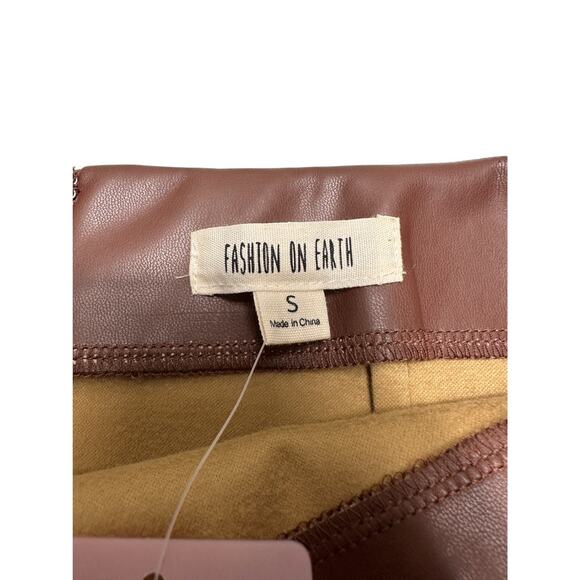 NWT Fashion on Earth Faux Sleek Brown Leather Wrap Skirt Size Small - Picture 3 of 11